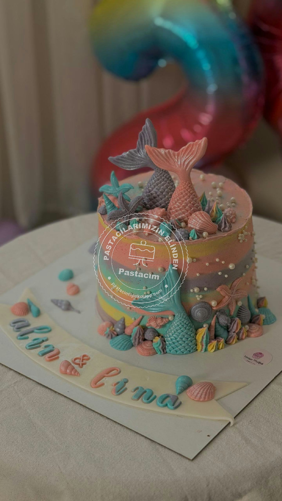 Mermaid Doğum Günü Pastası — mermaid pasta, deniz temalı pasta, butik özel tasarım pasta