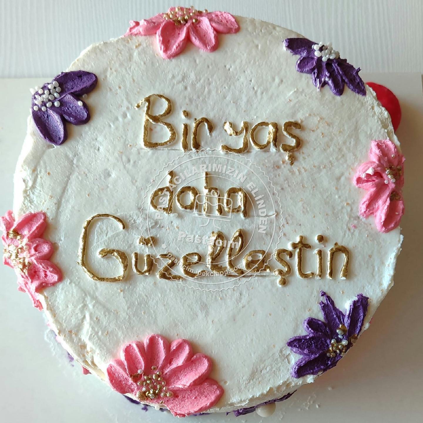 Çiçek 1 Yaş Pastası — çiçek pasta, kız çocuk pastası, yuvarlak pasta