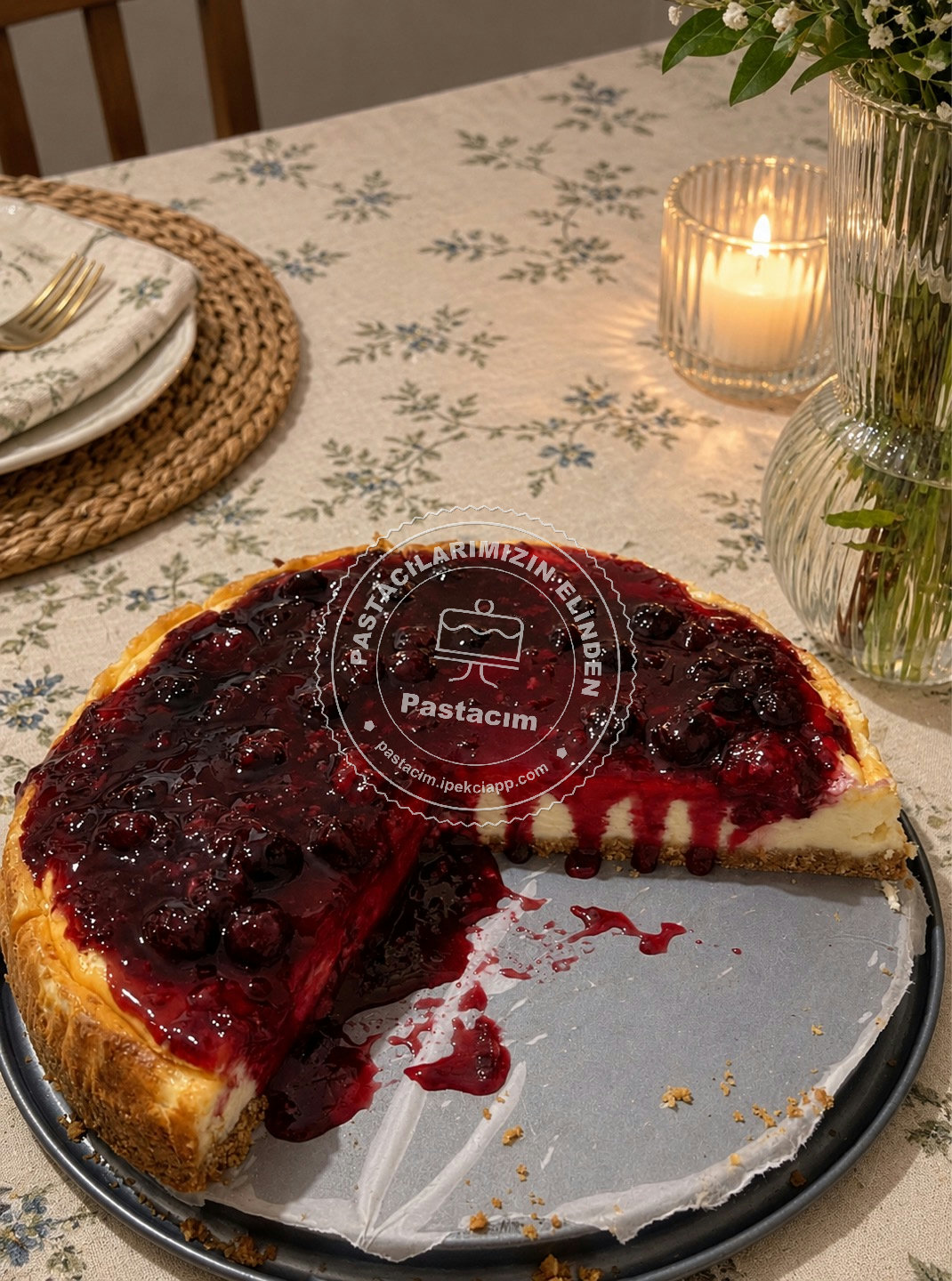 Ev yapımı vişneli cheesecake