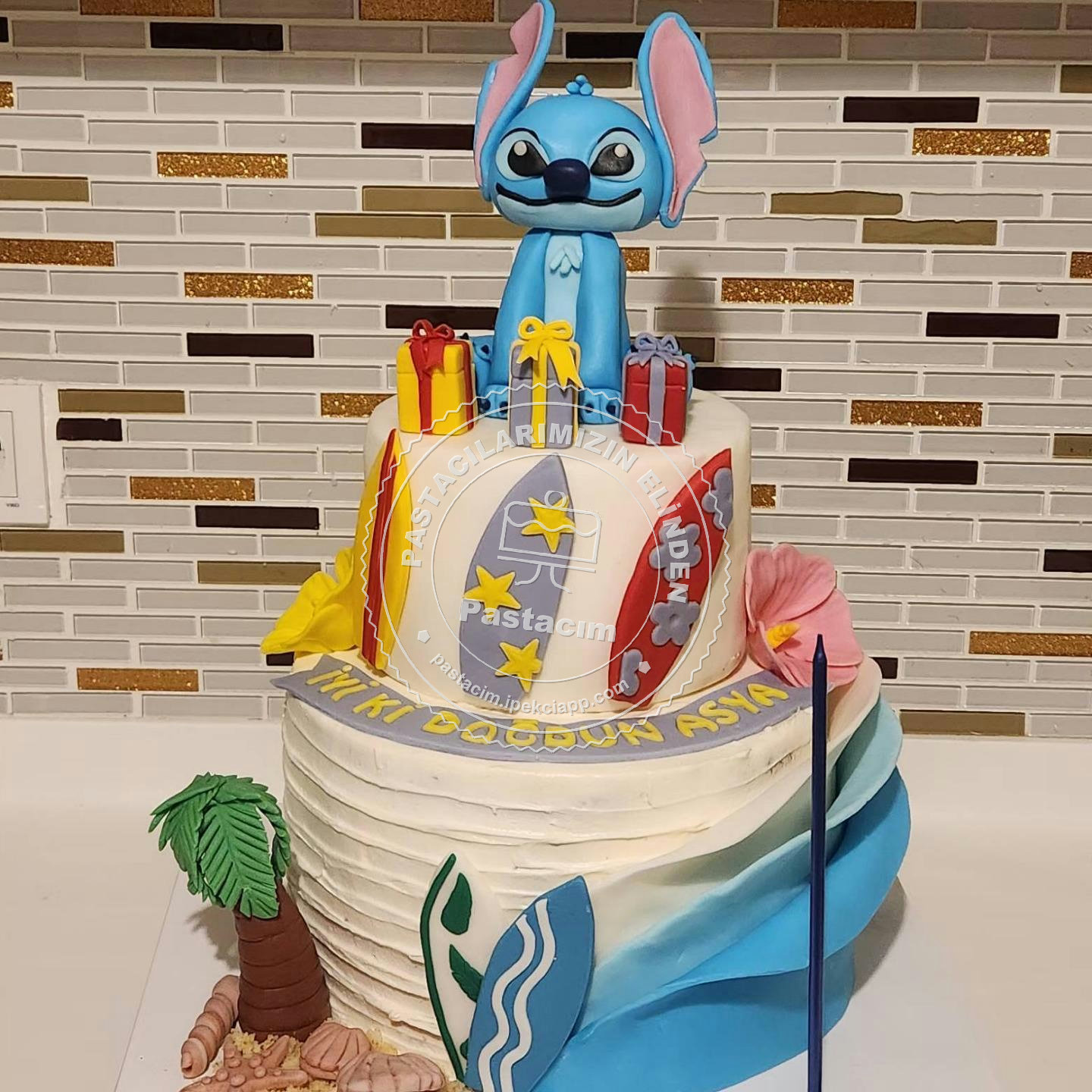 Stitch Doğum Günü Pastası — stitch pasta, iki katlı pasta